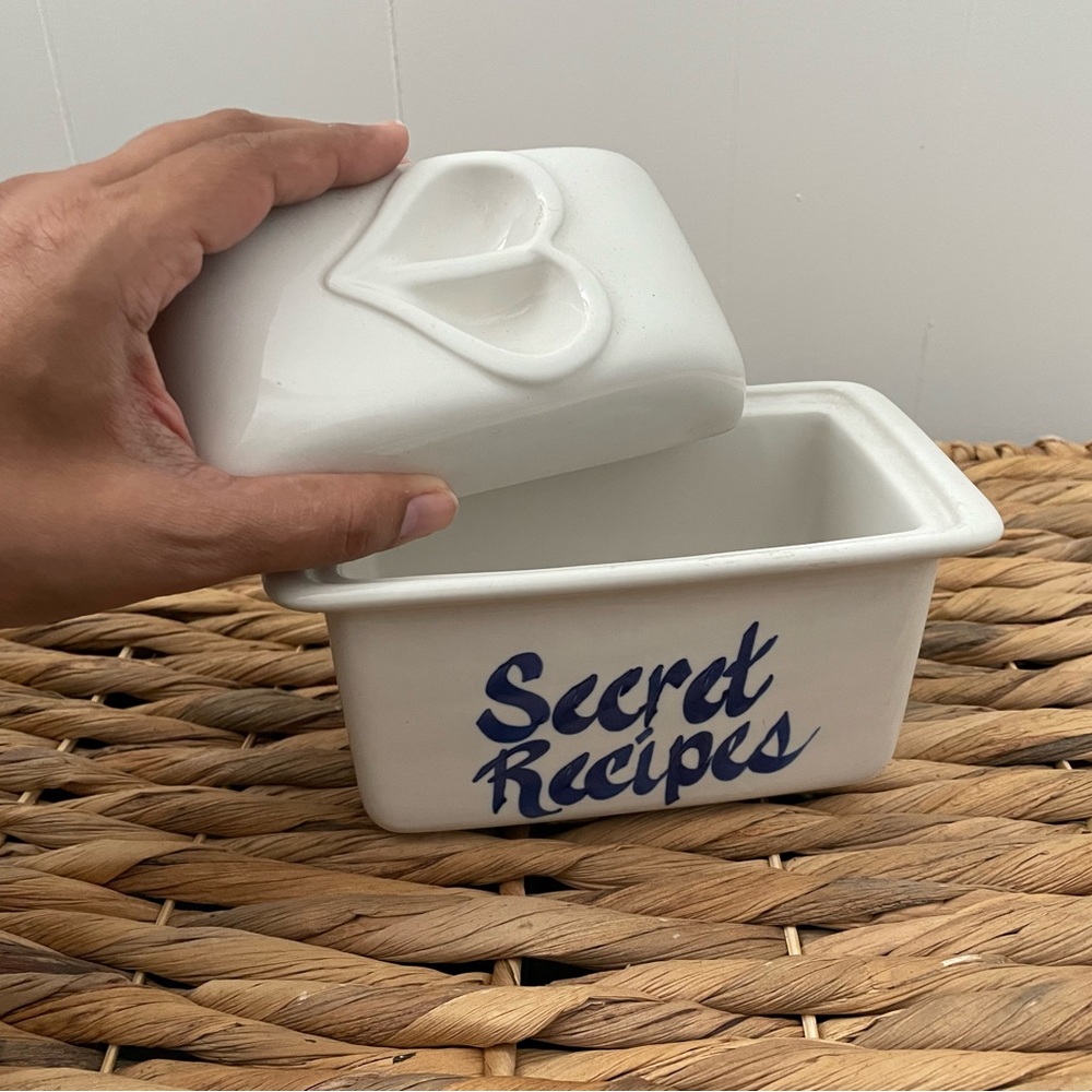 Vintage Ceramic Secret Recipes Box with Heart Lid